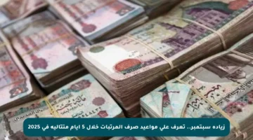 زيادة سبتمبر.. تعرف على مواعيد صرف المرتبات خلال 5 أيام متتالية في 2025
